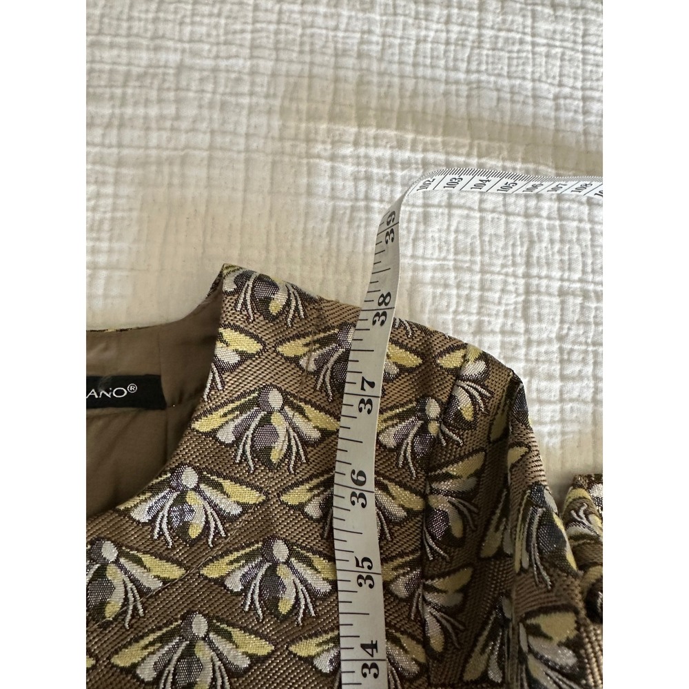 Luisa Cerano Bee Insect Print Metallic Jacquard Shift Dress Gold Brown 12 - Picture 5 of 8